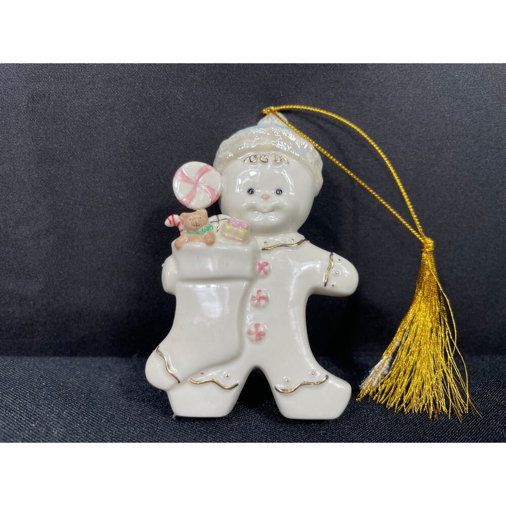 Vintage Lenox Annual Gingerbread Man Christmas Ornament with Stocking, Keepsake